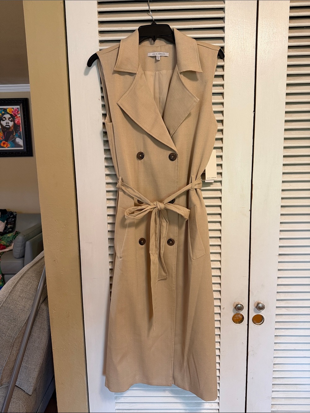 julia jordan Beige Sleeveless Trench Midi Dress